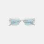 Sunglasses with light blue lenses on a white background